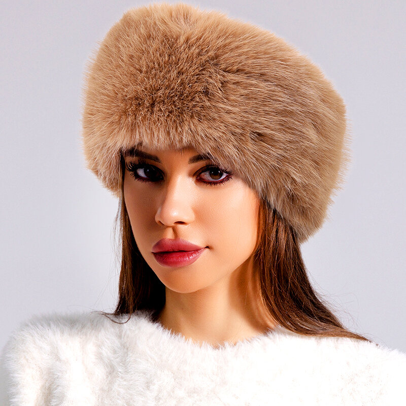 2023 New Winter Headbands Hat for Women Faux Fox Fur Hat Female Outdoor Thick Furry Warm Beanies Hat Cold-proof Snow Ski Cap