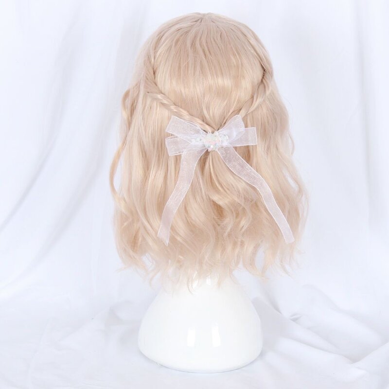 Syntetyczne krótkie kręcone Lolita peruka z grzywką peruka dziewczyna śliczna złota różowa blondynka czarna na imprezę Cosplay Halloween Harajuku peruka