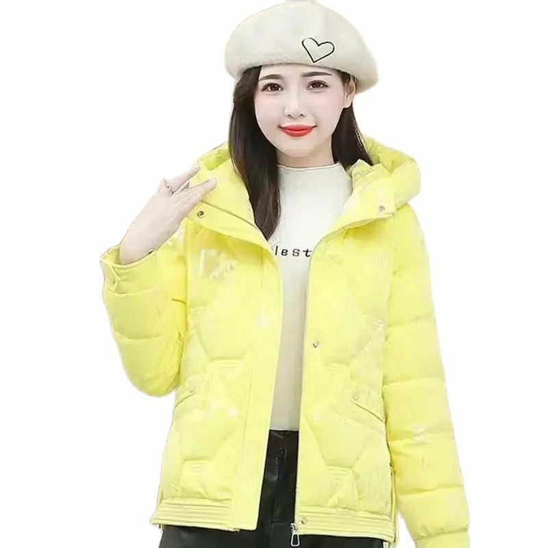 여성용 겨울 코트 재킷, 따뜻한 면 파카, 광택 다운 면 재킷, 레이디 후드 패션 코트, 2023 신상