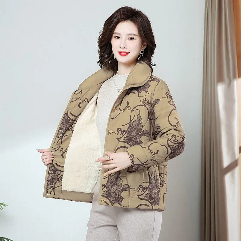 Plus velluto ispessimento 2024 nuove donne inverno temperamento corto caldo cappotto da donna madre inverno piumino imbottito in cotone
