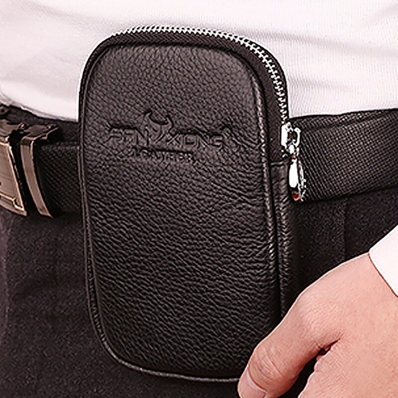 Men Genuine Leather Cowhide Cell/Mobile Phone Case Skin Belt Waist Bag Casual Vintage Male Hip Bum Small Pouch Fanny Pack New