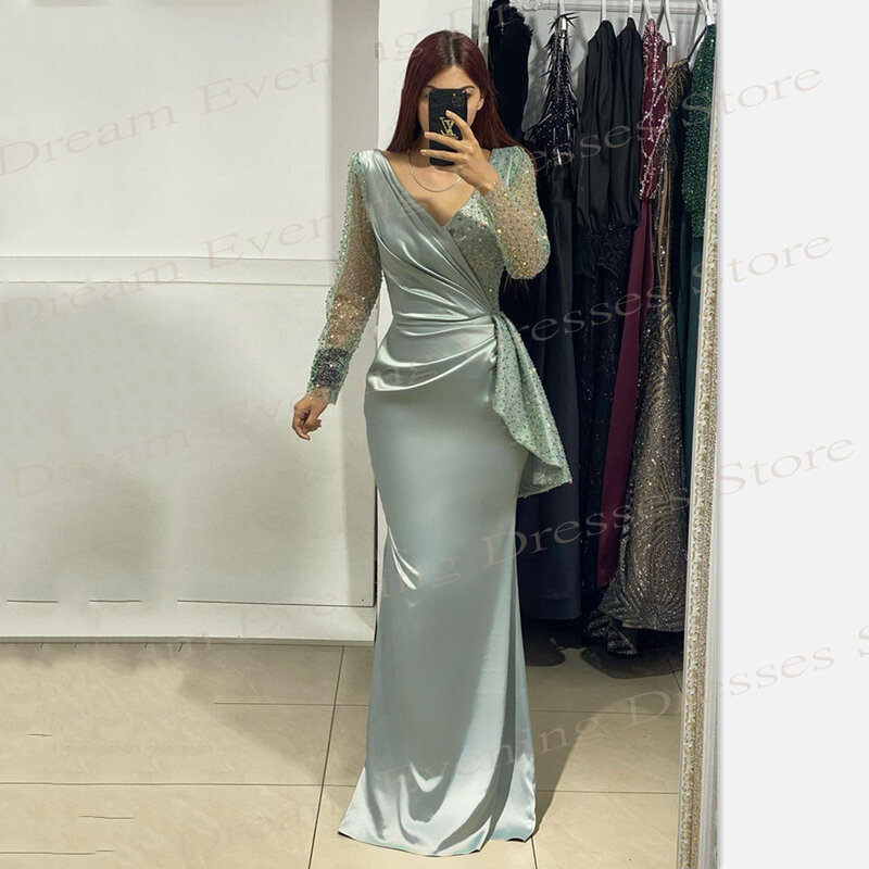 Женское вечернее платье с юбкой годе, классическое простое плиссированное платье с длинными рукавами и блестками, популярный товар 2024