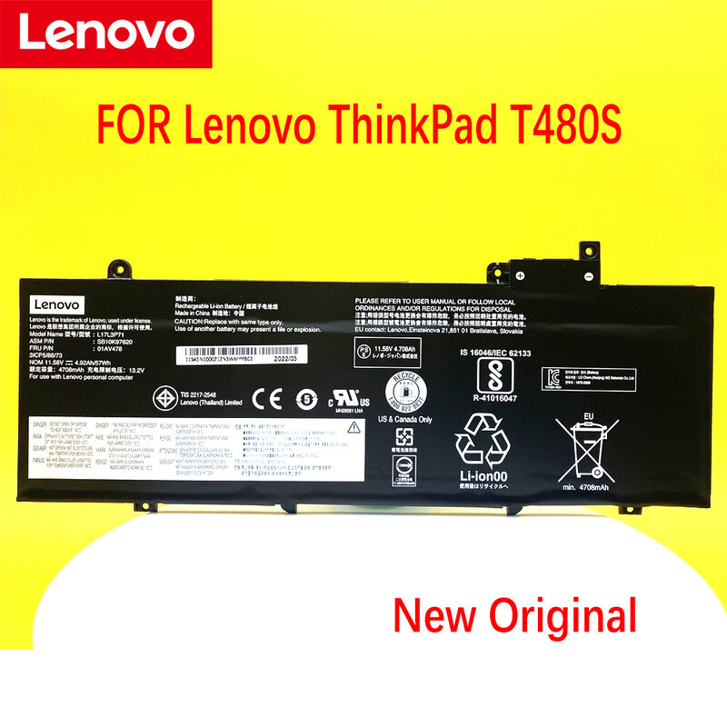 NOUVELLE Batterie D'origine pour Ordinateur Portable POUR Lenovo ThinkPad T480S Série 01AV478 SB10K97620 01AV479 01AV480 L17L3P71 L17M3P71 L17S3P71