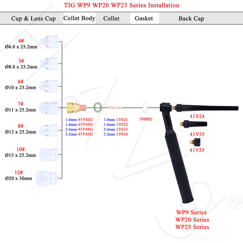 TIG Cangkir Kaca Suhu Tinggi Memvisualisasikan Cangkir Kaca Tahan Suhu O-ring untuk WP9/17/18/20/26 Lensa Gas Pendek Habis Pakai