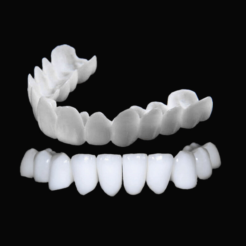 Mais recente snap on sorriso dental superior inferior falso dentes capa perfeita brilhante folheados conforto ajuste flex dentaduras cintas clareamento