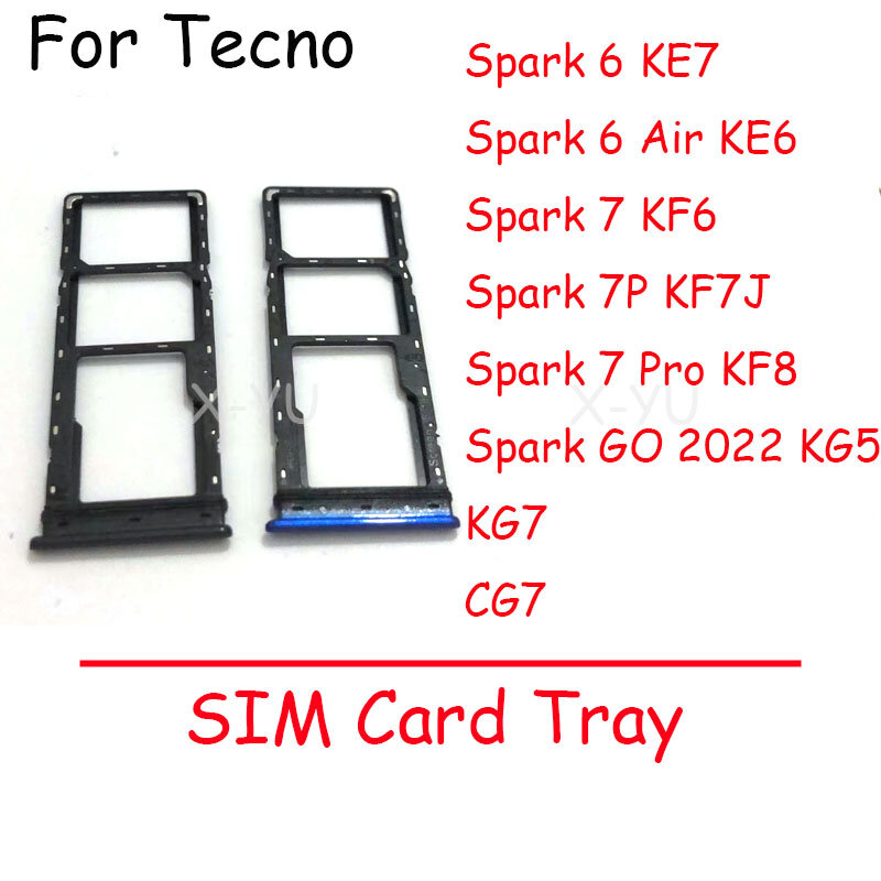 For Tecno Spark 6 7 7P Air Pro GO 2022 KE7 KE6 KF6 KF7J KF7 KF8 KG5 CG7 Sim Card Slot Tray Holder Sim Card Reader Socket