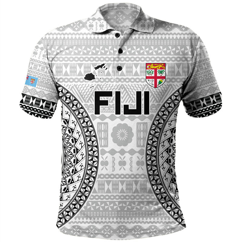 Рубашка-поло для мужчин и женщин, гавайская кофта с 3D-принтом Фиджи, полинезийские свободные футболки на пуговицах, с коротким рукавом, лето