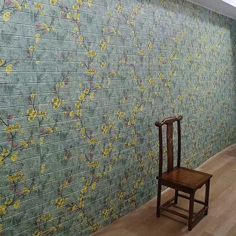 3D Brick Wallpapers Peach Blossom Pattern Foam Panel Chinese Style for Living Room Wall Decor Waterproof Self-adhesive Sticker
