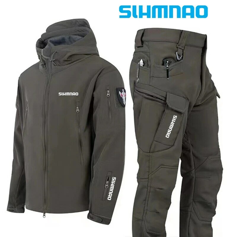 Fishing jacket, men's soft shell, winter tactical military hooded pants set, camping, hiking, hunting, assault suit 2024