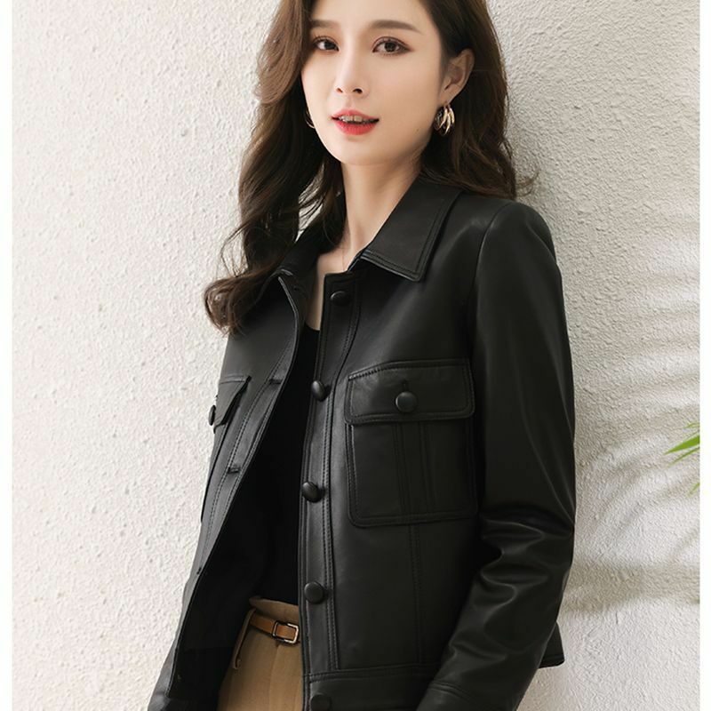 Leather Jacket Women's Clothing Autumn Spring 2023 PU New Coat Lapel Jacket Fashion Cardigan Outifits Long Sleeve Top Short Coat