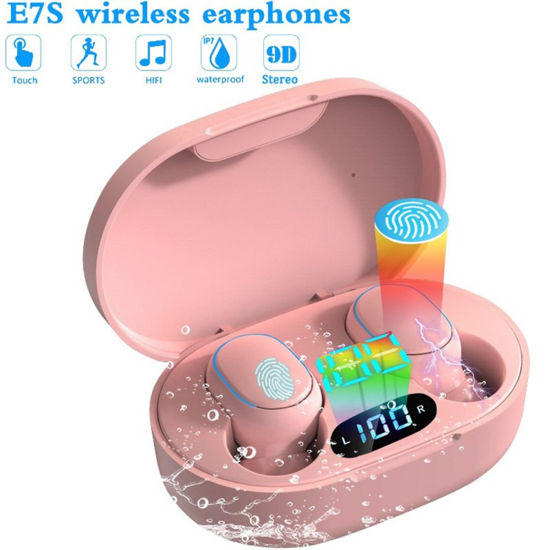 E7S TWS 무선 헤드폰 5.0 블루투스 이어폰, 하이파이 무손실 사운드 헤드셋, 스포츠 방수 이어버드, 모든 스마트폰용