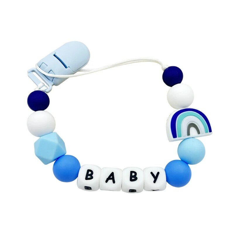Chupete con nombre personalizado para bebé, cadena con cuentas de silicona de arcoíris, accesorios para morder, soporte para chupete