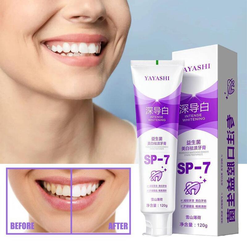 بروبيوتيك SP-7 مصحح معجون الأسنان تبييض الأسنان معجون الأسنان المينا الرعاية الأصفر المكثف تقليل إزالة وصمة عار مسواك J5F6