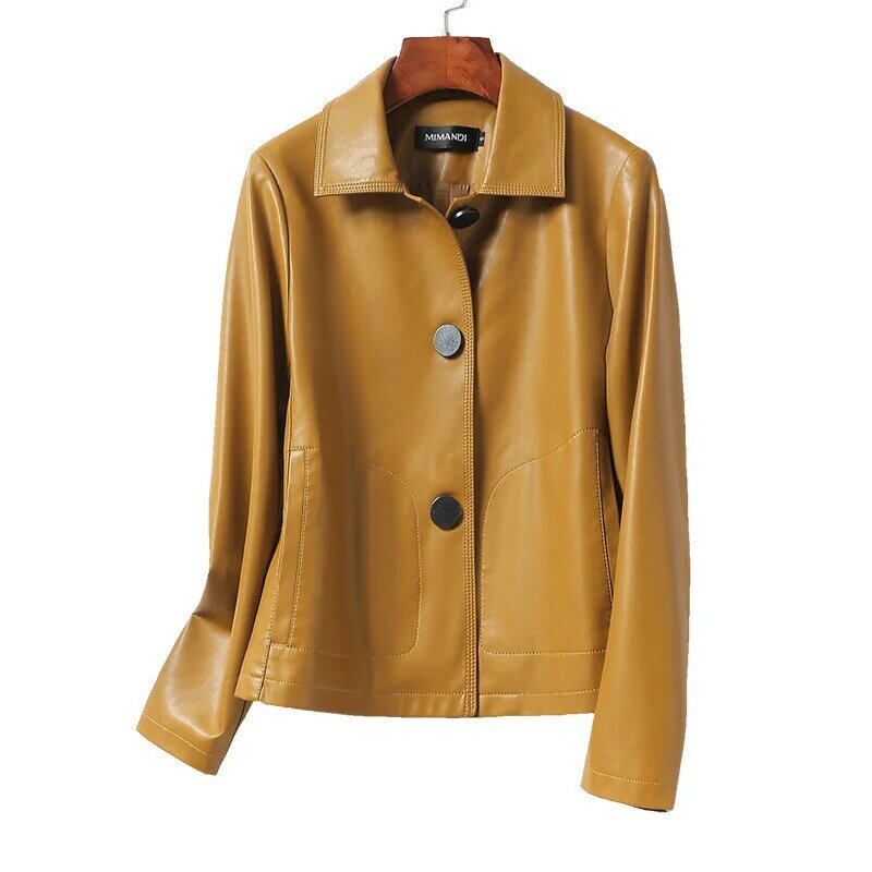 여성용 진짜 가죽 재킷, 슬리밍 캐주얼 짧은 하이닝 양가죽 재킷, 봄 2023 신상