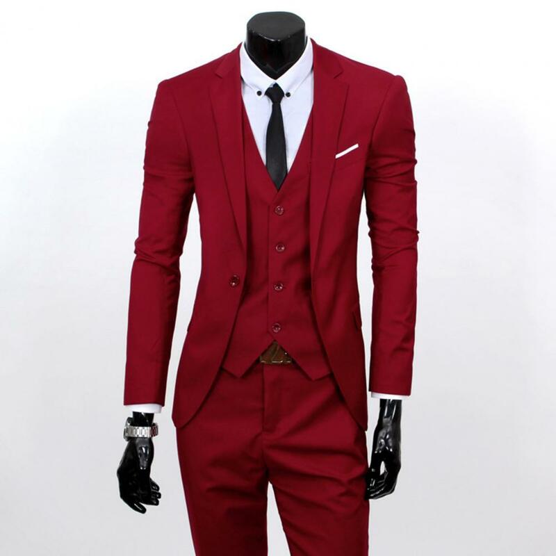 Terno de negócio monocromático masculino, blazer, colete, calça, slim fit, conjunto de casamento formal, masculino, M-4XL, 3 pcs, conjunto