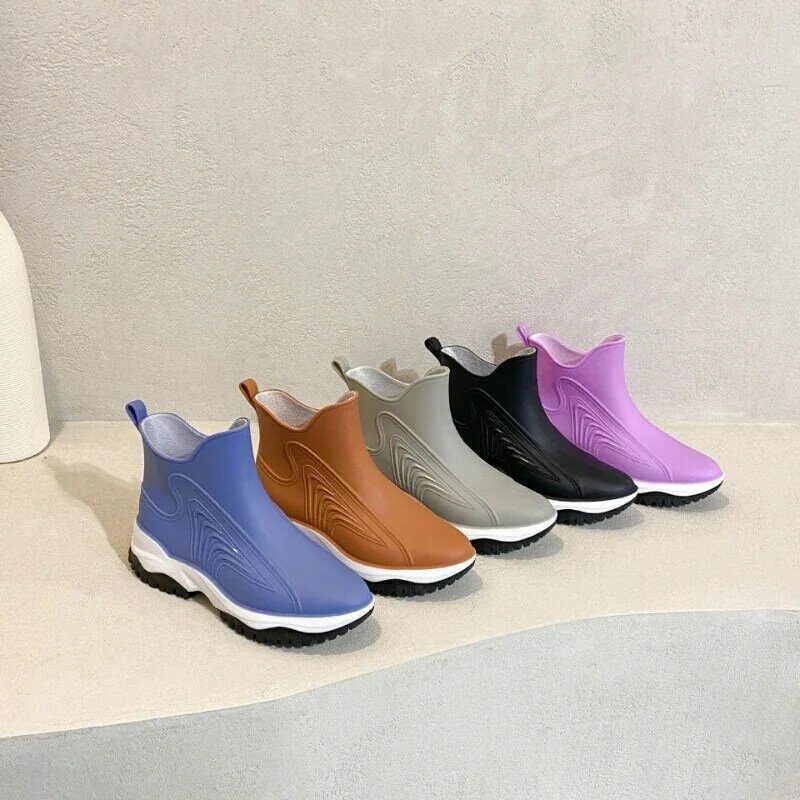 Fashion Color Blocking Thick Soled Low Cut Women's Rain Shoes Wear-resistant Waterproof Non Slip Sleeve Kitchen Outdoor Work