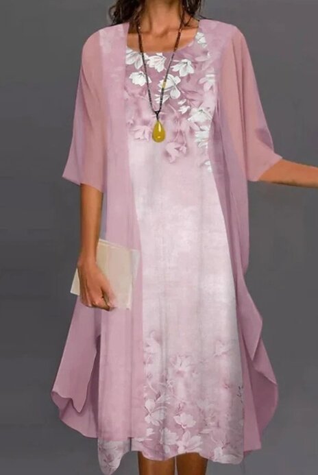 Letnia dwuczęściowa szyfonowa sukienka damska wydruk gradientowy modna elegancka sukienka na co dzień z dekoltem z półrękawem dla kobiet