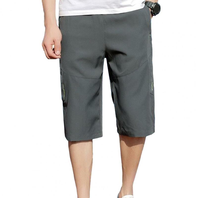 Мужские укороченные брюки с эластичным поясом, свободные дышащие брюки из вискозы длиной до середины икры