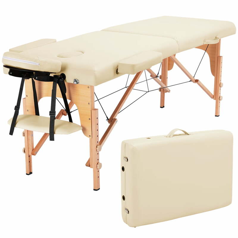 Meja pijat 2 bagian portabel 84 inci, dengan sandaran kepala, sandaran tangan, dan palet tangan, untuk perawatan & tato Spa