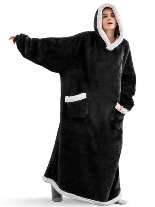 Selimut Hoodie ukuran besar dengan lengan Sweatshirt bulu hangat musim dingin selimut Wanita Pria Pullover Tv raksasa selimut Hoodie Cobertor