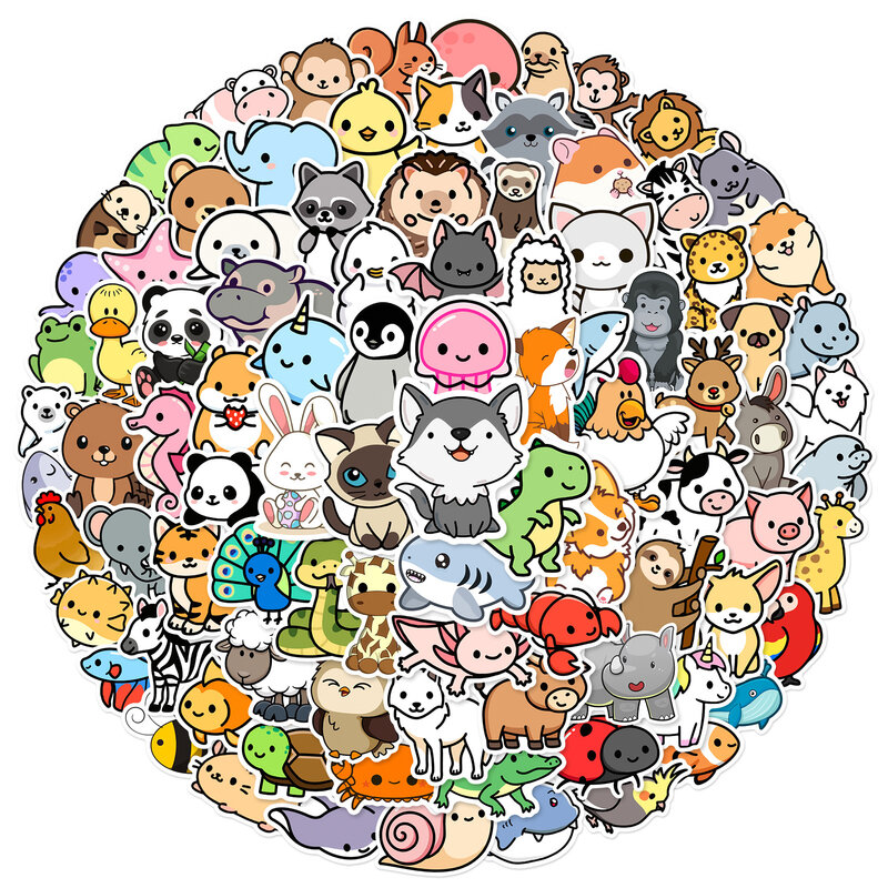Cute Cartoon Animals Mix Graffiti Stickers, DIY, telefone, guitarra, laptop, notebook, mala, copo, adesivo impermeável, brinquedo infantil, 100pcs