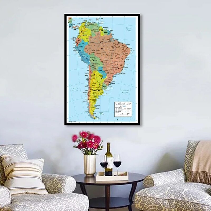 60*90 سنتيمتر خريطة أمريكا الجنوبية باللغة الإنجليزية رذاذ حائط لوح رسم ملصق فني غرفة المعيشة ديكور المنزل اللوازم المدرسية