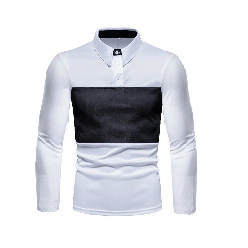 Casual Polo Shirt Lapel Spring Autumn Business Long Sleeve New T-shirts Color Block Tops