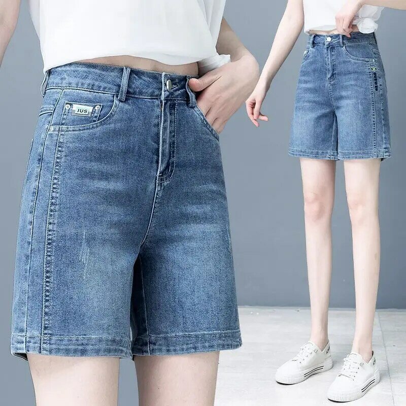 Summer high waisted women's jeans loose and slimming straight leg pants large and versatile