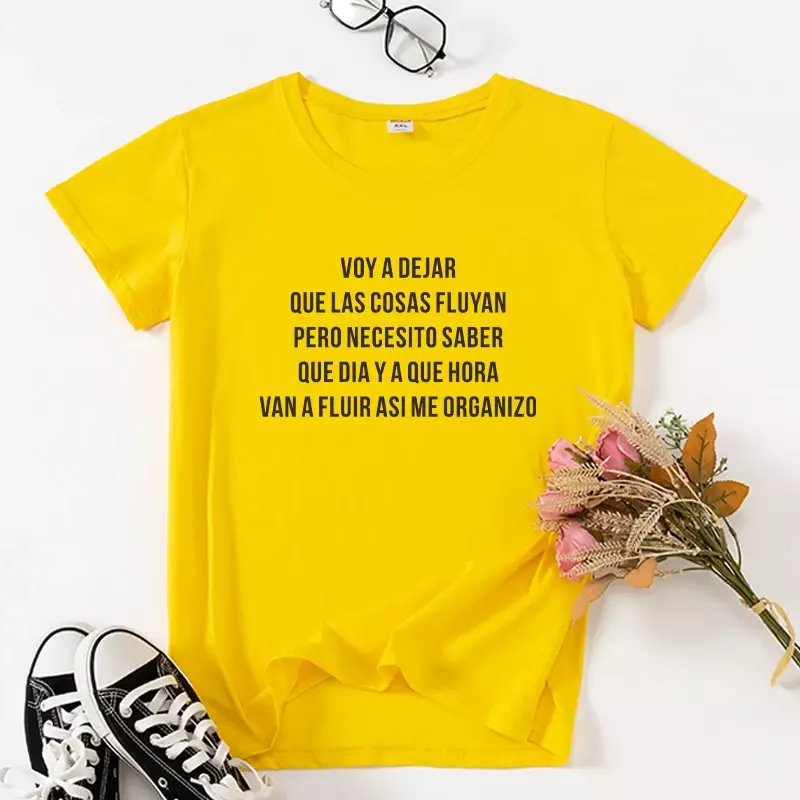 Camiseta De Mujer T-shirt Funny Spanish Letter Print Women Tops Summer Short Sleeve Casual Lady Tee Girl Black White  Breathable