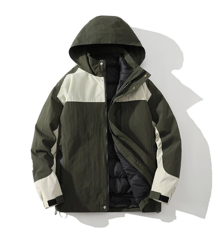 Новинка 2023, зимняя мужская спортивная куртка для студентов, плюшевый утепленный Съемный внутренний танк с закрытыми рукавами, однотонный военный зеленый хаки