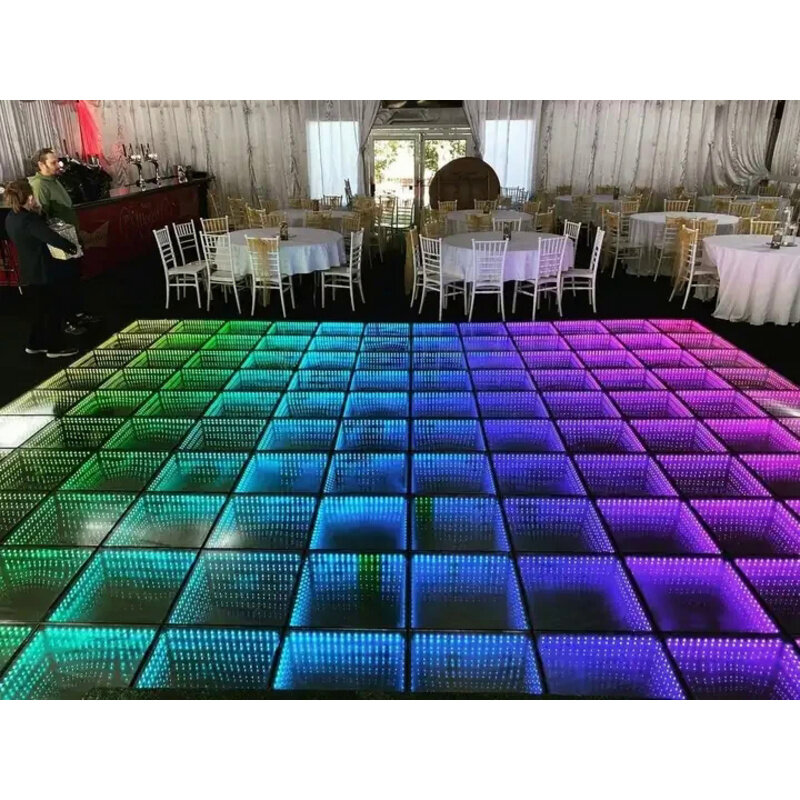 RGB magnetische drahtlose gehärtete Glas beleuchtet tragbare 3D-Spiegel führte Tanzfläche für Club Hochzeits feier Disco