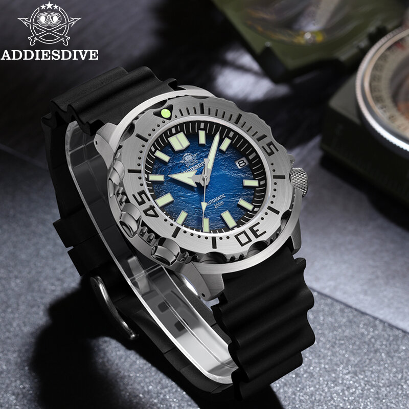 Addiesdive Nieuwe Mannen Duiker Horloge Ad2047 Synthetische Saffier 20bar Waterdichte Relojes Para Hombre Crystal Automatisch Mechanisch Horloge