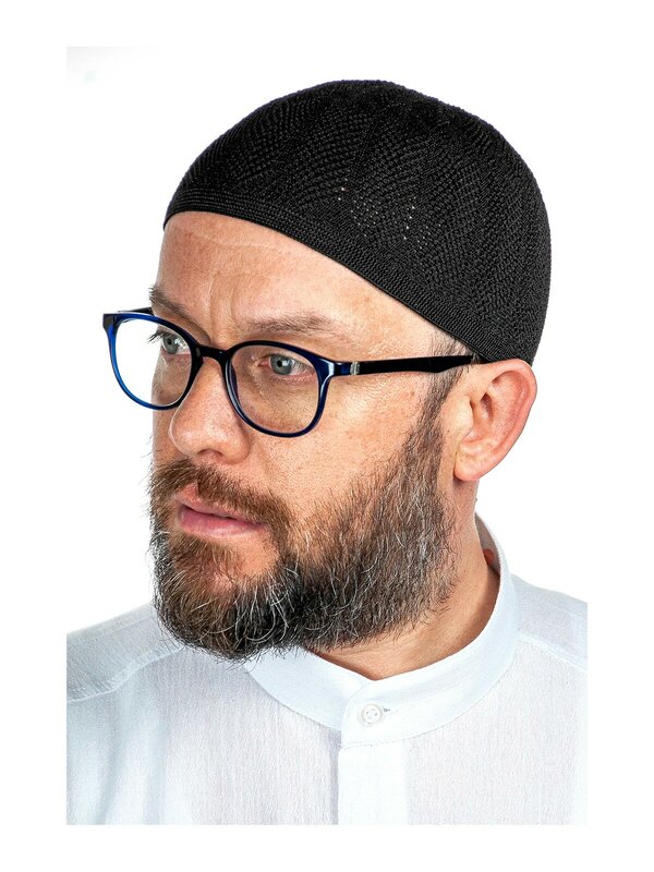 English Muslim Kufi Hats for Men Taqiya Skullcap Peci Islamic Caps Ramadan Eid Islamic Gifts Standard Size Black
