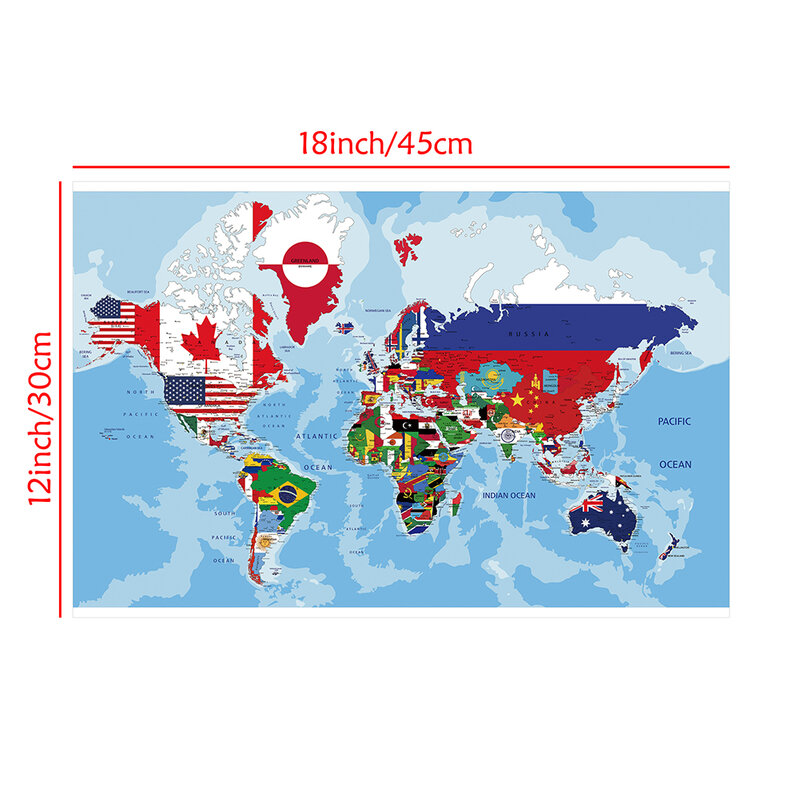 45*30cm mapa świata z flagi państwowe obrazem na płótnie plakat artystyczny ścienna drukuje przybory szkolne do salonu dekoracja domu