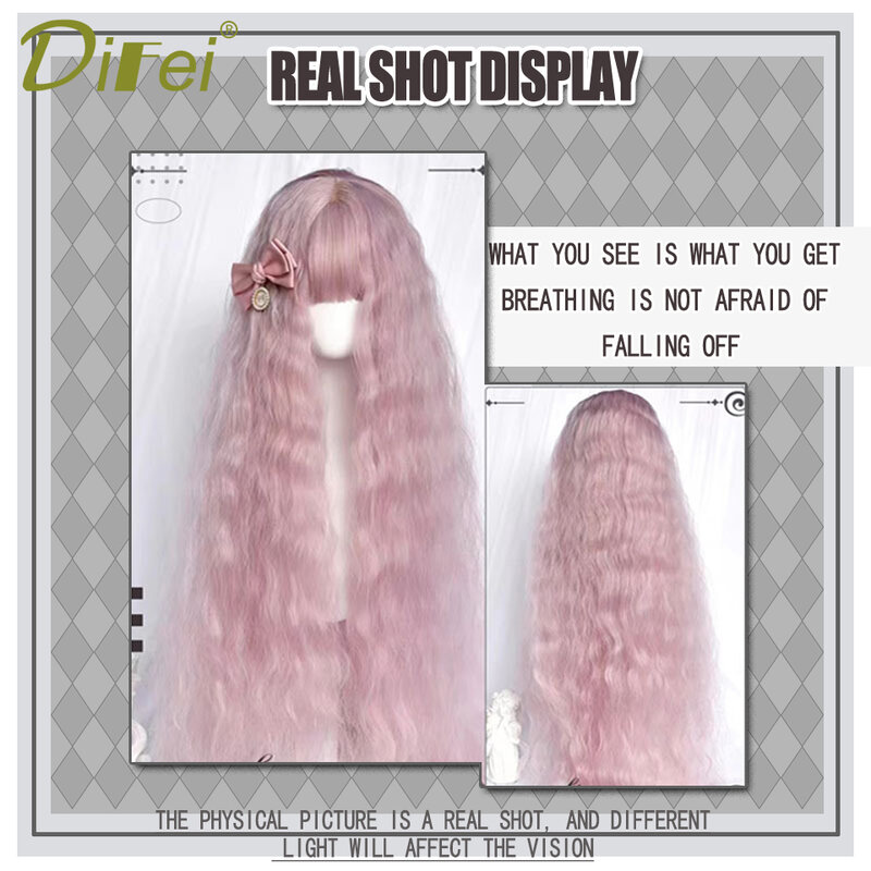 Peruka nakrycia głowy kobiety syntetyczne długie kręcone włosy Reira Serizawa cose Corn kręcone włosy różowe nakrycie głowy