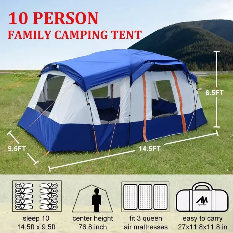 10 Persoons Waterdichte Multi-Room Grote Familie Camping Tenten Met Dakraam & Verwijderbare Regenvlieg, Draagbare Enorme Cabine Tent Vracht Gratis