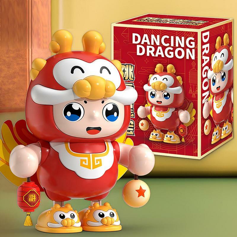 Cartoon Dragon Dancing Toy com Luz, Decorações do Festival da Primavera, Aprenda a Rastejar, Berçário e Pátio