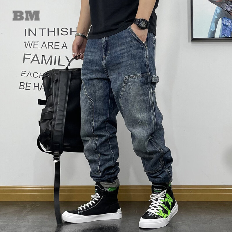 Amerikaanse Mode Hiphop Cargo Jeans Streetwear Skateboard Harembroek Mannen Kleding Japanse Harajuku Denim Casual Broek Man