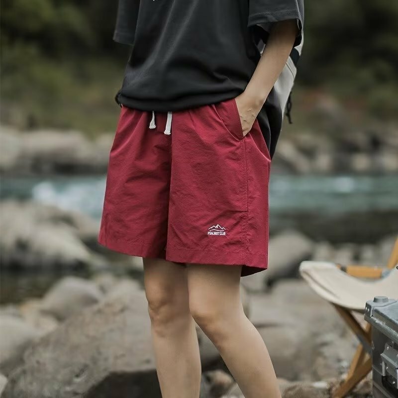Summer New Men's Sweatpants Trousers Patchwork Elastic Mid Waist Drawstring Pockets Printing Fashion Loose Straight Shorts