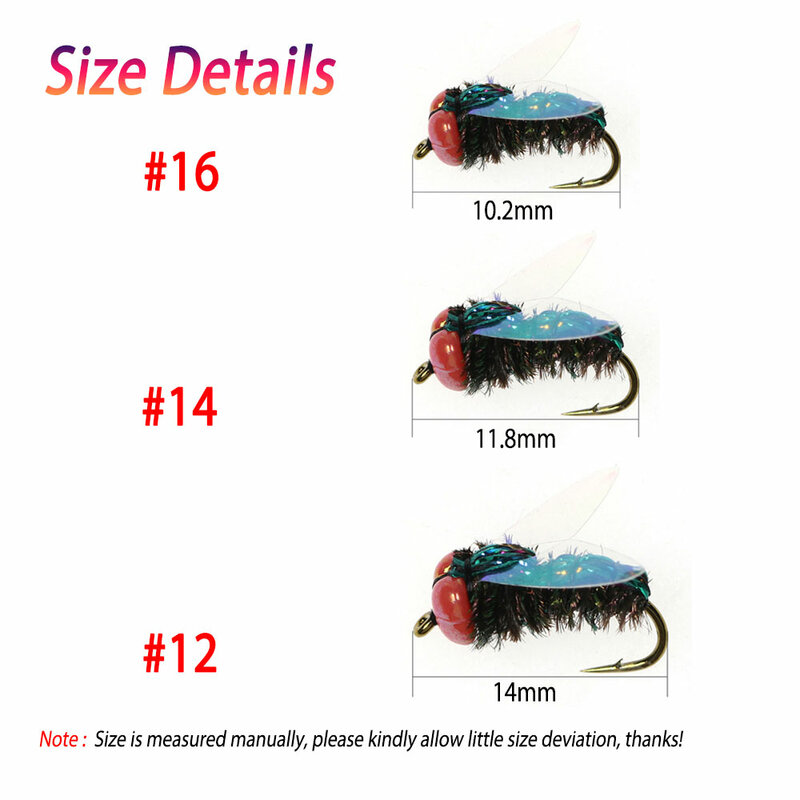 Bimoo 6 pçs #12 #14 #16 3d holográfico grânulo olhos housefly realista garrafa mosca inseto para truta greyling iscas de pesca