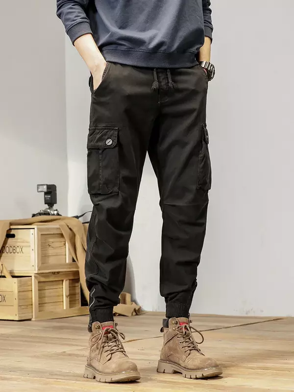 2024 nowe spodnie z wieloma kieszeniami wiosenno-letnie spodnie Cargo męskie z zamkiem błyskawicznym, chude spodnie robocze, bawełniane spodnie taktyczne na co dzień