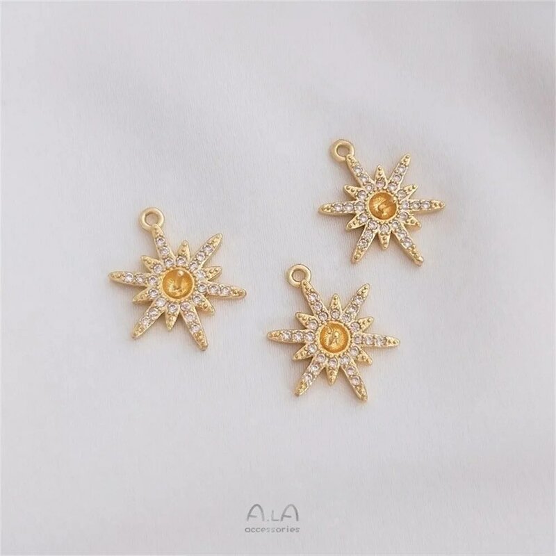 14K Gold Package with Micro Inlaid Zircon, Mangxing Snowflake, Half Hole Pearl Pendant, DIY Star Necklace Pendant K186