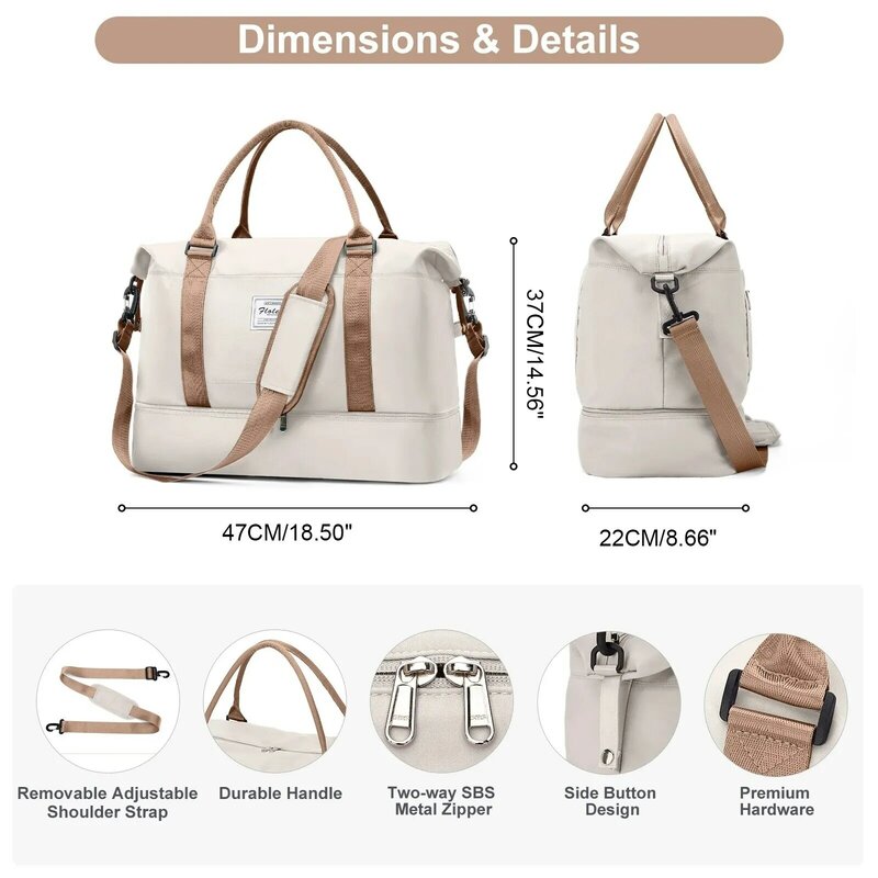 Likros tas Travel tas ransel dengan kompartemen sepatu, tas Tote Gym, tas bahu akhir pekan untuk wanita tas jinjing untuk wanita