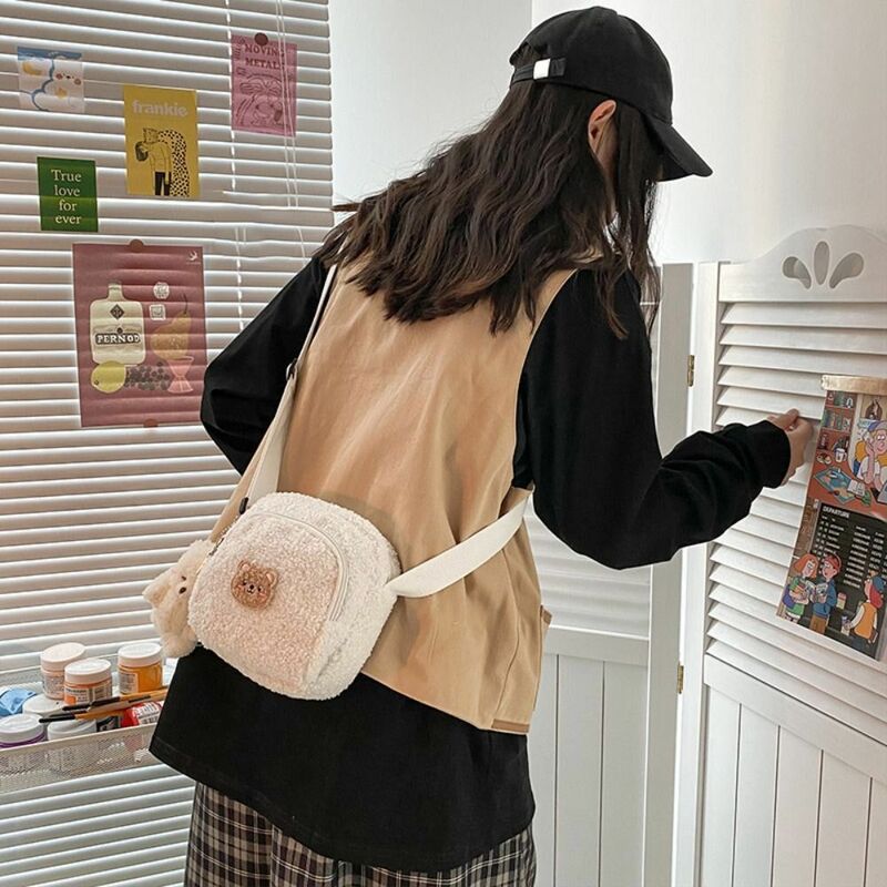 Bolsos cruzados de felpa que combinan con todo, bolsos de estilo coreano, bolsos pequeños lindos, bolso de hombro de felpa, Bolsos De Mujer