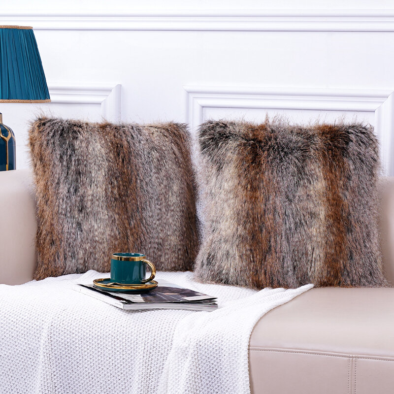 Luxe Faux Fur Sofa Kussenhoes Voor Living Bed Room Stoelen Bruin Pluche Zachte Kussensloop Voor Decoratie 45*45cm Home Decor