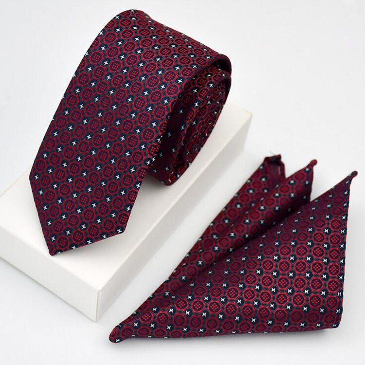 6cm Herren schlanke karierte Punkt Krawatte Set Krawatten und Taschentuch für Büro Business Hochzeit Mode Krawatte Einst eck tücher ohne Box