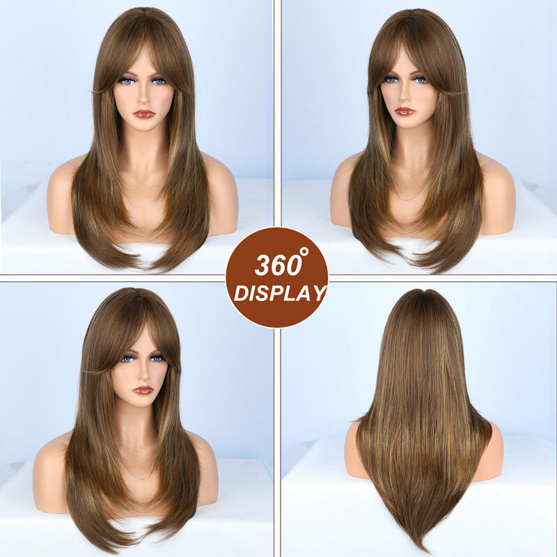 Длинный волнистый парик медово-коричневый парик с челкой синтетический термостойкий бесклеевой прямой парик для косплея 24 дюйма женский парик из волос