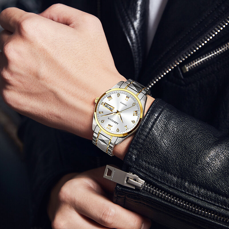 ABBYLUN 985 męski zegarek kwarcowy modny wypoczynek prosty diamentowy randka ze stalowy pasek nierdzewnej zegarki na męski zegar Brithday prezent
