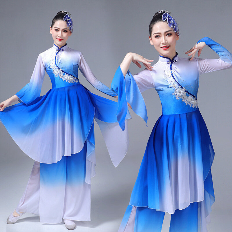 New women's classical dance costume Female elegant new fan dance costume dress gauze umbrella dance adult performance costume