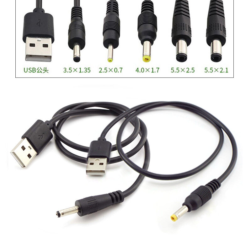 USB tipo A macho Jack Plug, fonte de alimentação, cabo de extensão, cabos de conector, DC 5.5x2.5mm, 3.5mm, 4.0mm x 1.5mm, 5.5x2.1mm, 1m